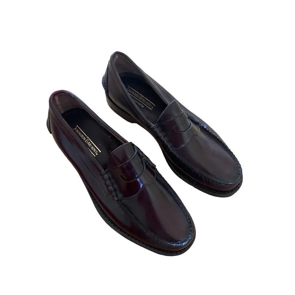 Johnston & Murphy Mens Brown Moc Toe Slip On Leather Loafer Dress Shoes Size 8